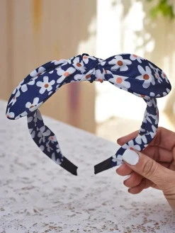 Akcesoria Do Włosów^Royalfashion Opaska do włosów z kokardką w kwiatuszki Florinka Granatowy