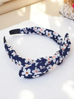 Akcesoria Do Włosów^Royalfashion Opaska do włosów z kokardką w kwiatuszki Florinka Granatowy