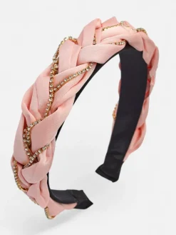 Akcesoria Do Włosów^Royalfashion Opaska do włosów z pleceniem w warkocz zdobiona cyrkoniami różowy