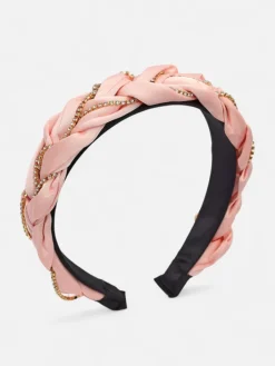 Akcesoria Do Włosów^Royalfashion Opaska do włosów z pleceniem w warkocz zdobiona cyrkoniami różowy