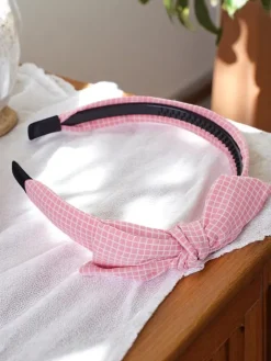 Akcesoria Do Włosów^Royalfashion Opaska do włosów z kokardką w kratkę Gosia różowy