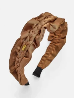 Akcesoria Do Włosów^Royalfashion Opaska do włosów z pleceniem w warkocz i marszczeniami Camel