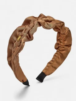 Akcesoria Do Włosów^Royalfashion Opaska do włosów z pleceniem w warkocz i marszczeniami Camel