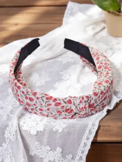 Akcesoria Do Włosów^Royalfashion Opaska do włosów z kokardką w kwiatuszki Lilia różowy