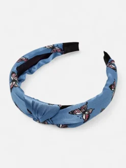 Akcesoria Do Włosów^Royalfashion Opaska do włosów w kratkę z motylami Butterfly Weave niebieski