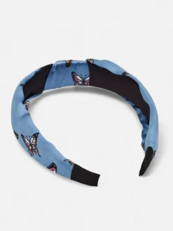 Akcesoria Do Włosów^Royalfashion Opaska do włosów w kratkę z motylami Butterfly Weave niebieski