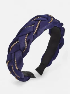 Akcesoria Do Włosów^Royalfashion Opaska do włosów z pleceniem w warkocz zdobiona cyrkoniami Granatowy