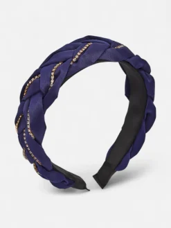 Akcesoria Do Włosów^Royalfashion Opaska do włosów z pleceniem w warkocz zdobiona cyrkoniami Granatowy