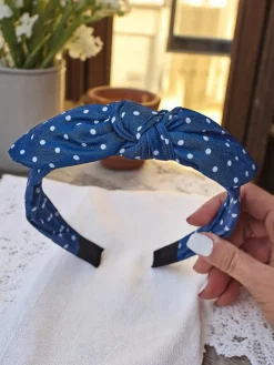 Akcesoria Do Włosów^Royalfashion Opaska do włosów z kokardką w kropeczki Lilka Granatowy