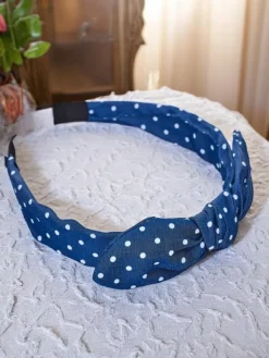 Akcesoria Do Włosów^Royalfashion Opaska do włosów z kokardką w kropeczki Lilka Granatowy