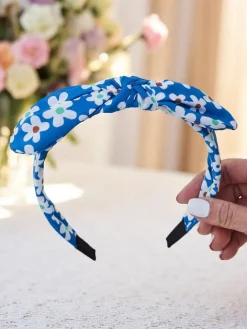 Akcesoria Do Włosów^Royalfashion Opaska do włosów z kokardką w kwiatuszki Florinka niebieski