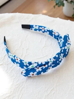 Akcesoria Do Włosów^Royalfashion Opaska do włosów z kokardką w kwiatuszki Florinka niebieski