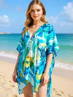 Narzutka Plażowa|Bluzki / Koszule / Koszulki^Royalfashion Pareo- Tunika letnia plażowa damska wzorzysta Wild Coast Wielokolorowe