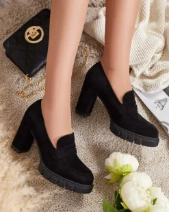 Półbuty|Mokasyny Na Obcasie^Royalfashion Półbuty damskie na wysokim słupku Sluppe czarny