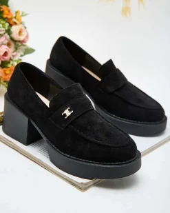 Półbuty|Mokasyny Na Obcasie^Royalfashion Półbuty damskie na wysokim słupku Pegorami czarny