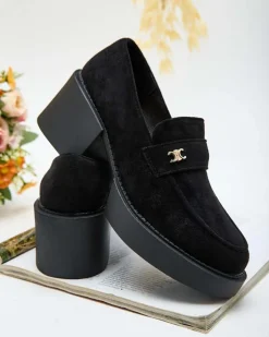 Półbuty|Mokasyny Na Obcasie^Royalfashion Półbuty damskie na wysokim słupku Pegorami czarny