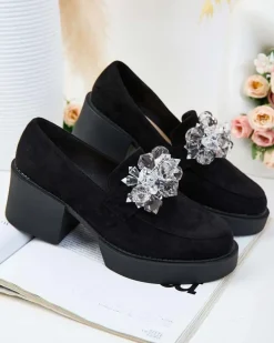 Półbuty|Mokasyny Na Obcasie^Royalfashion Półbuty damskie na wysokim słupku Pegorani czarny