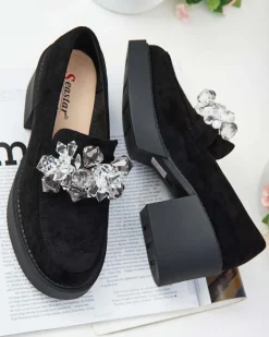 Półbuty|Mokasyny Na Obcasie^Royalfashion Półbuty damskie na wysokim słupku Pegorani czarny