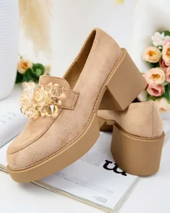 Półbuty|Mokasyny Na Obcasie^Royalfashion Półbuty damskie na wysokim słupku Pegorani brązowy