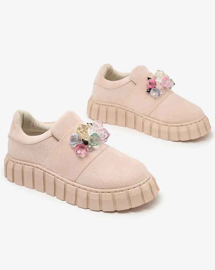 Półbuty|Mokasyny Na Płaskiej Podeszwie^Royalfashion Półbuty sportowe z kolorowymi kamyczkami Resinello beżowy