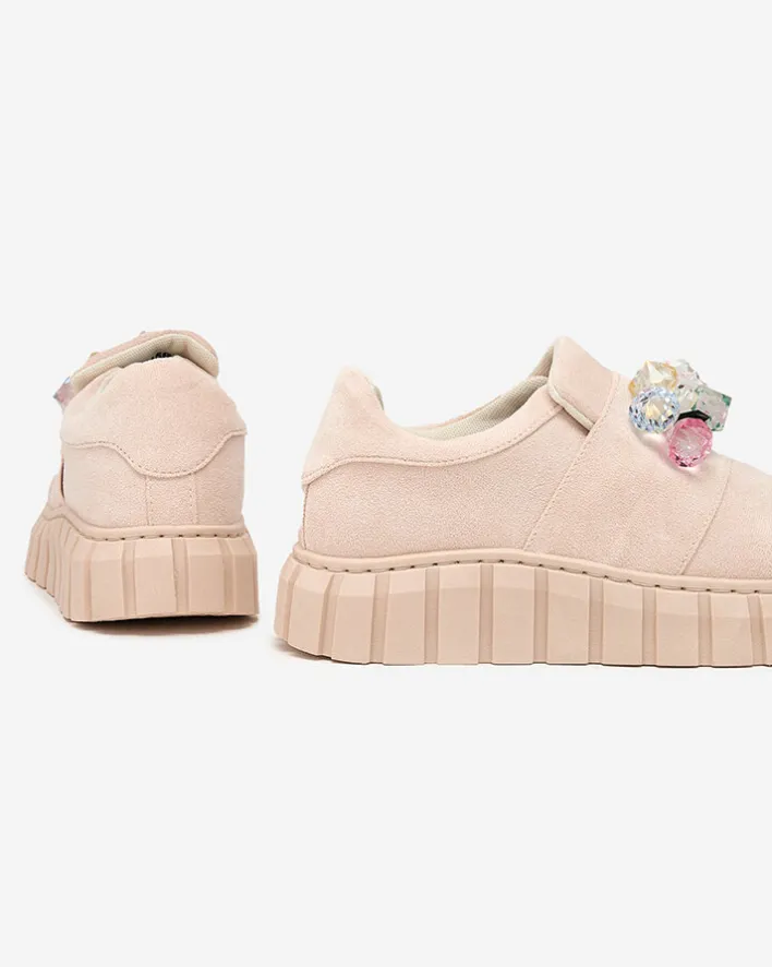 Półbuty|Mokasyny Na Płaskiej Podeszwie^Royalfashion Półbuty sportowe z kolorowymi kamyczkami Resinello beżowy