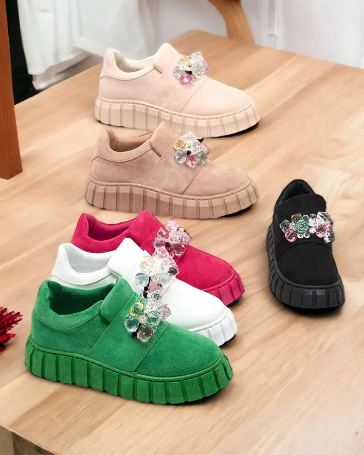 Półbuty|Mokasyny Na Płaskiej Podeszwie^Royalfashion Półbuty sportowe z kolorowymi kamyczkami Resinello beżowy