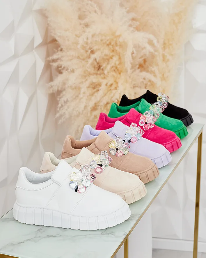 Półbuty|Mokasyny Na Płaskiej Podeszwie^Royalfashion Półbuty sportowe z kolorowymi kamyczkami Resinello beżowy