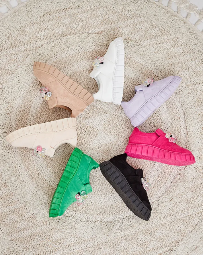 Półbuty|Mokasyny Na Płaskiej Podeszwie^Royalfashion Półbuty sportowe z kolorowymi kamyczkami Resinello beżowy