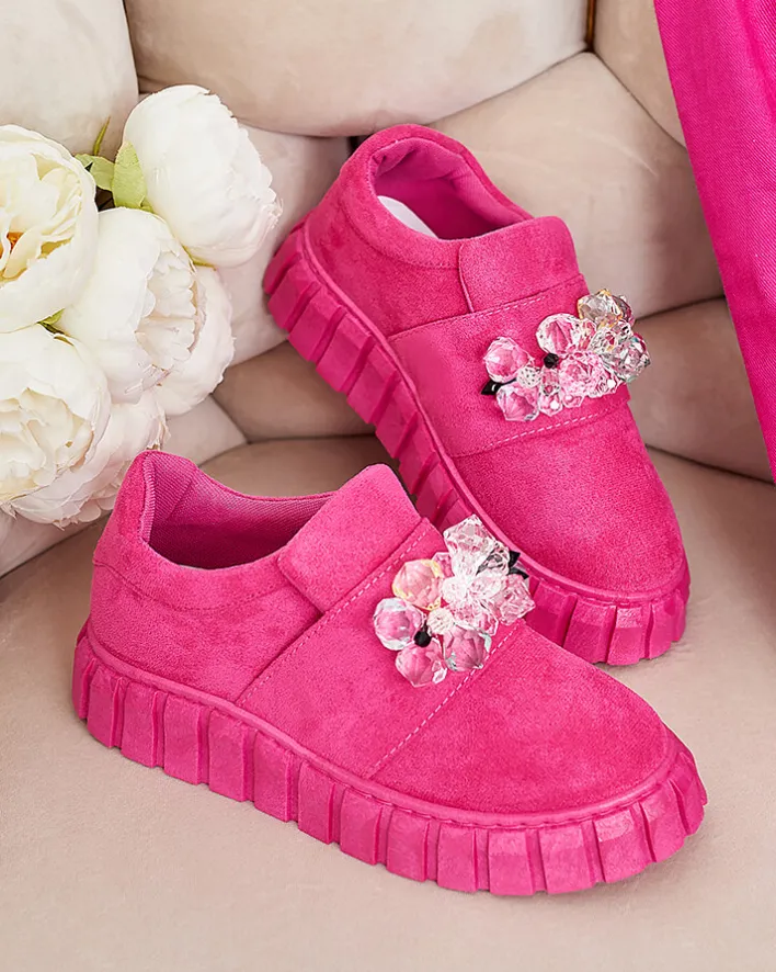 Półbuty|Mokasyny Na Płaskiej Podeszwie^Royalfashion Półbuty sportowe z kolorowymi kamyczkami Resinello różowy