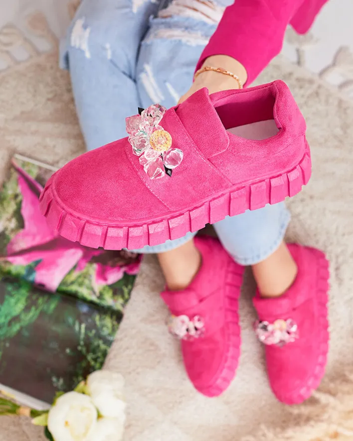 Półbuty|Mokasyny Na Płaskiej Podeszwie^Royalfashion Półbuty sportowe z kolorowymi kamyczkami Resinello różowy