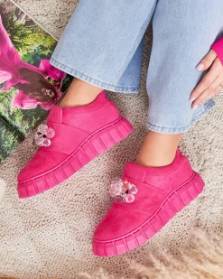 Półbuty|Mokasyny Na Płaskiej Podeszwie^Royalfashion Półbuty sportowe z kolorowymi kamyczkami Resinello różowy