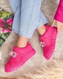 Półbuty|Mokasyny Na Płaskiej Podeszwie^Royalfashion Półbuty sportowe z kolorowymi kamyczkami Resinello różowy