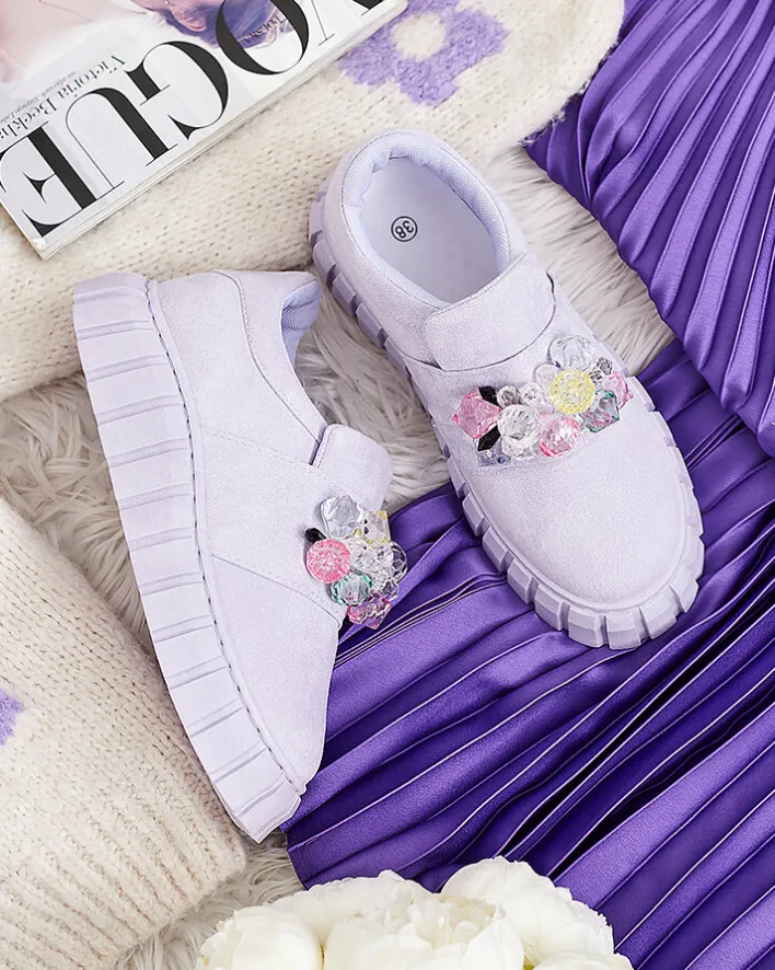 Półbuty|Mokasyny Na Płaskiej Podeszwie^Royalfashion Półbuty sportowe z kolorowymi kamyczkami Resinello fioletowy