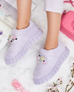 Półbuty|Mokasyny Na Płaskiej Podeszwie^Royalfashion Półbuty sportowe z kolorowymi kamyczkami Resinello fioletowy