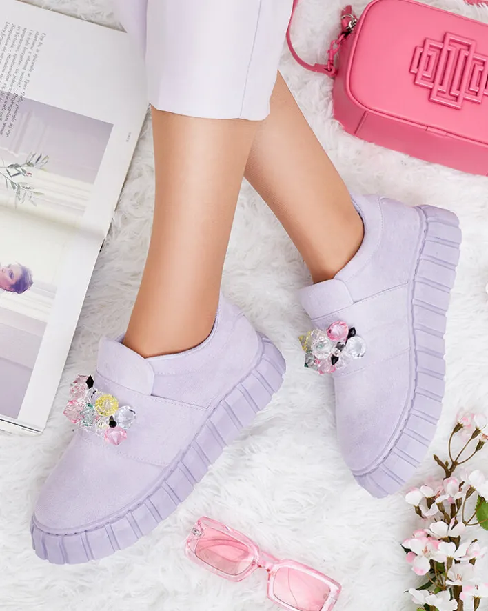 Półbuty|Mokasyny Na Płaskiej Podeszwie^Royalfashion Półbuty sportowe z kolorowymi kamyczkami Resinello fioletowy