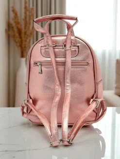 Plecaki^Royalfashion Plecak damski z eko skóry w paski Metallic Stripes różowy