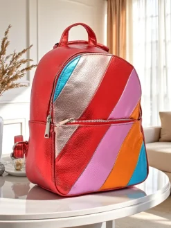 Plecaki^Royalfashion Plecak damski z eko skóry w paski Metallic Stripes czerwony