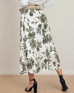 Spódnice^Royalfashion Plisowana damska spódnica midi w kwiaty zielony