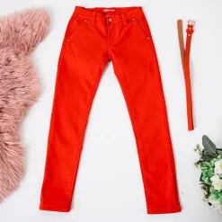 Spodnie|Spodnie Materiałowe^Royalfashion Pomarańczowe dziecięce spodnie z paskiem pomarańczowy