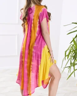 Narzutka Plażowa|Sukienki Letnie^Royalfashion Pomarańczowo- różowa damska sukienka plażowa narzutka pomarańczowy