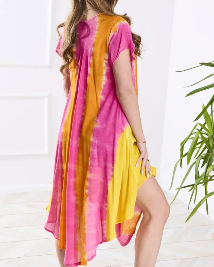 Narzutka Plażowa|Sukienki Letnie^Royalfashion Pomarańczowo- różowa damska sukienka plażowa narzutka pomarańczowy