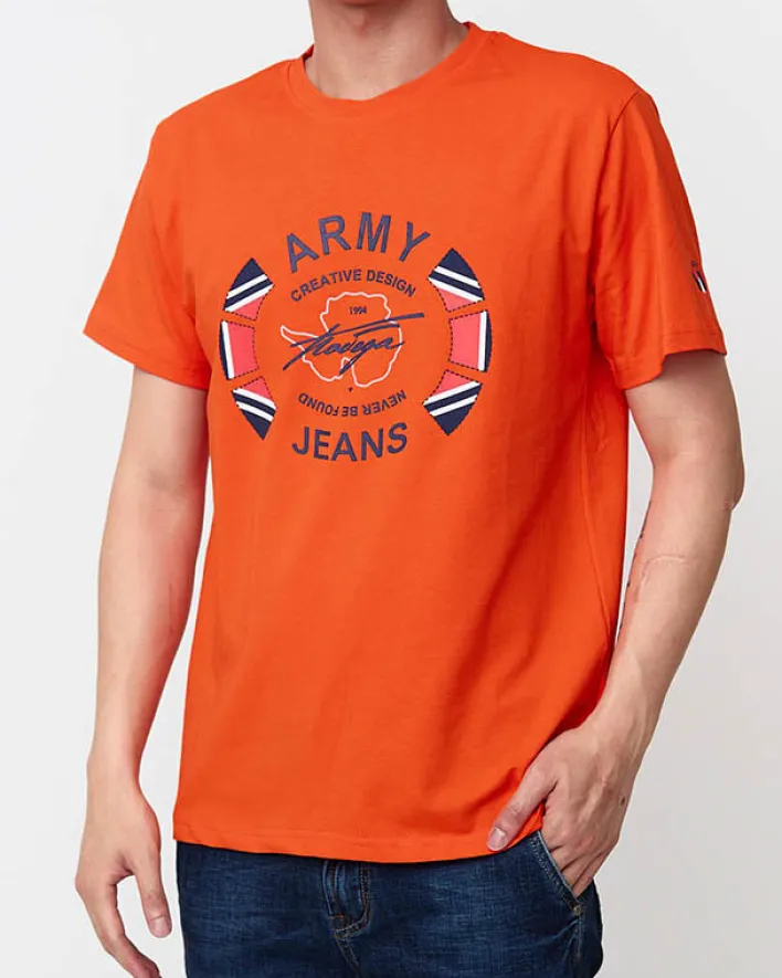 Bluzki^Royalfashion męski t-shirt z nadrukiem pomarańczowy