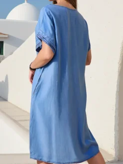 Bluzki / Koszule / Koszulki^Royalfashion Prosta damska tunika a'la sukienka typu jeansowa Granatowy