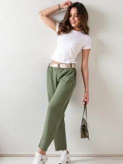 Spodnie Materiałowe^Royalfashion Proste spodnie damskie zielony