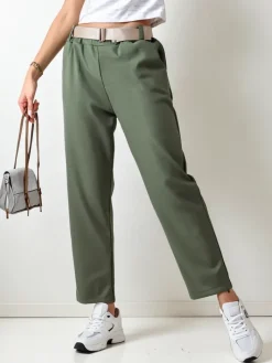 Spodnie Materiałowe^Royalfashion Proste spodnie damskie zielony