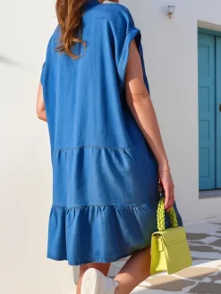 Bluzki / Koszule / Koszulki^Royalfashion Przeszywana damska tunika a'la sukienka typu jeansowa Granatowy