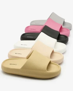 Klapki Basenowe^Royalfashion Różowe damskie gumowe klapki z tłoczeniem Okeris różowy