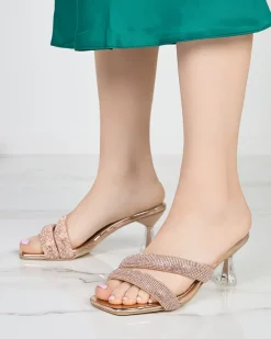 Szpilki|Klapki Na Obcasie^Royalfashion Różowe damskie klapki na niskim obcasie Teroo różowy