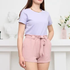 Szorty|Krótkie Spodenki^Royalfashion Różowe damskie materiałowe krótkie spodenki ciemnoróżowy