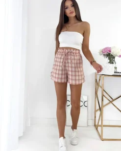 Szorty|Krótkie Spodenki^Royalfashion Różowe krótkie spodenki damskie w kratę różowy